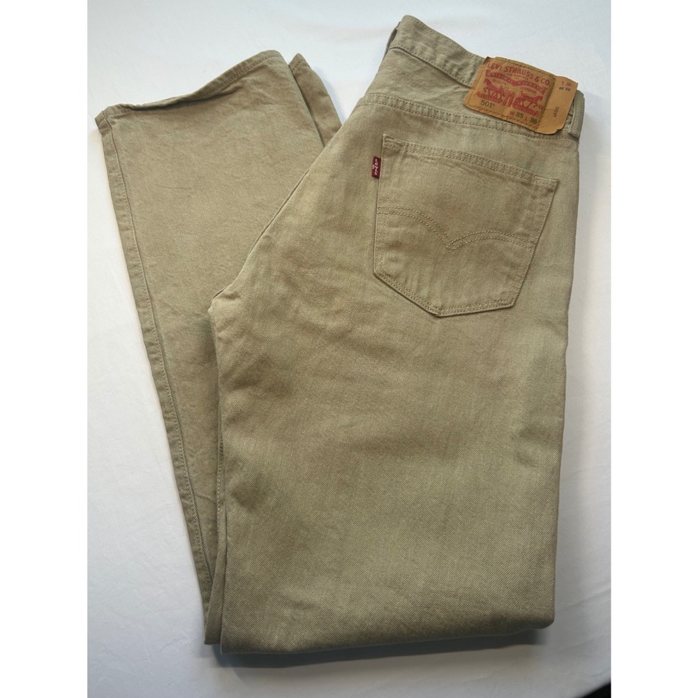 Levis 501 Original Fit Jeans Mens 35x36 Khaki Tan Straight Leg Denim